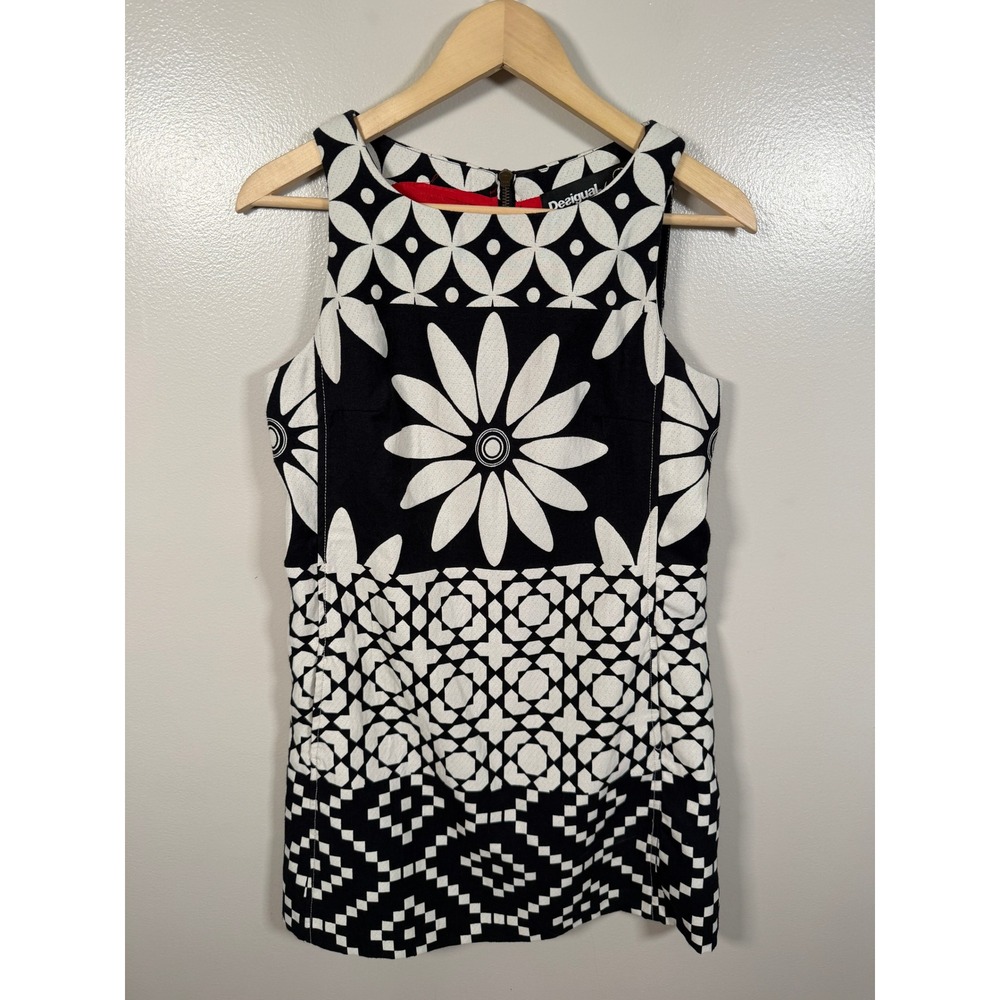 Desigual Candice Dress Size 8 Black White Floral Christian Lacroix Collection